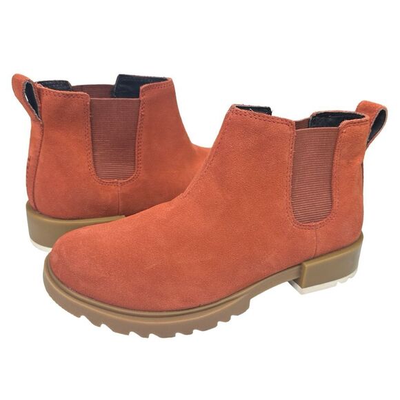 SOREL Emelie II Chelsea WP Leather Warp Red / Gum 2 Booties - Size 5.5 - Picture 3 of 10